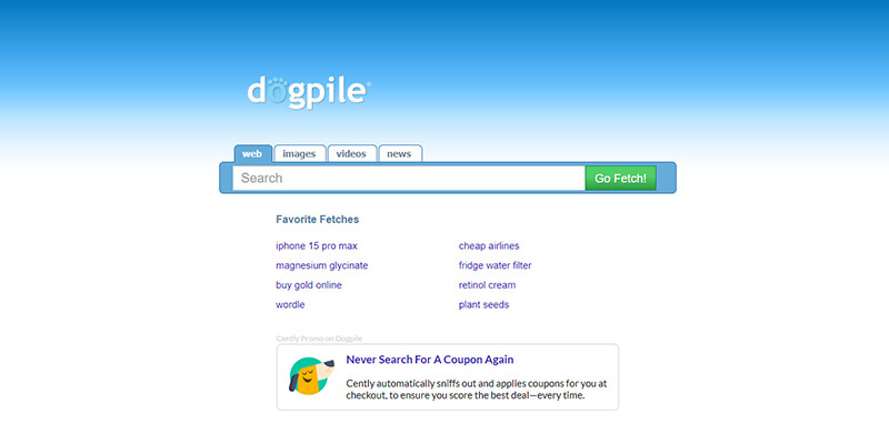 Screenshot Suchmaschine Dogpile