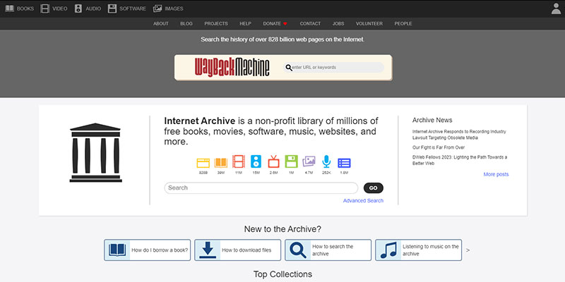 Screenshot Suchmaschine Internet Archive