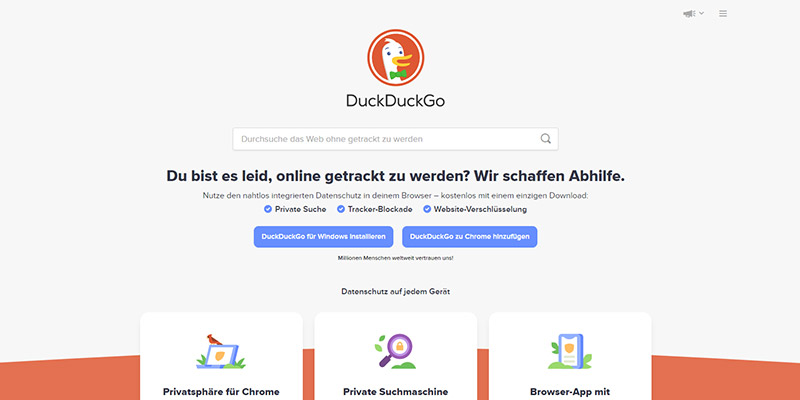 Screenshot Suchmaschine DuckDuckGo