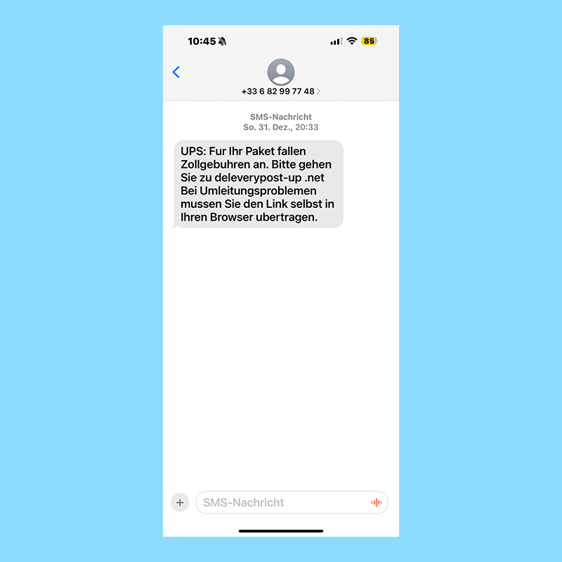 Beispiel Smishing-Nachricht von UPS